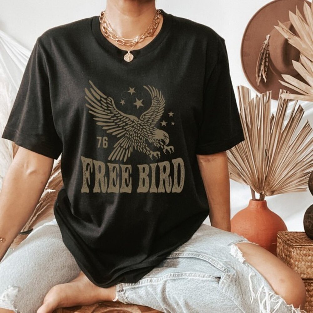 Free Bird Boho Graphic T-Shirt Retro Eagle Rock Roll Classic Music Tee
